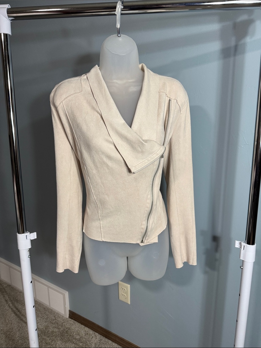 Blank NYC Cream Asymmetric Zip Moto Jacket